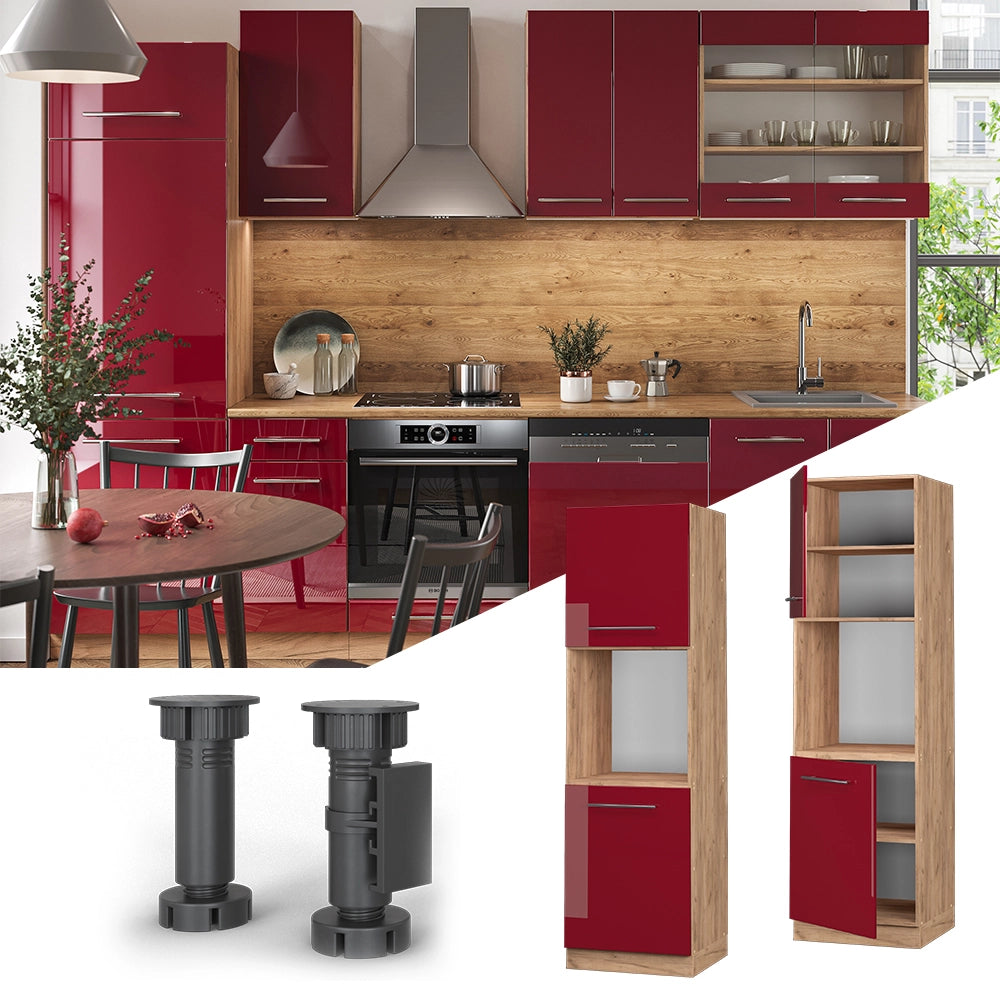Vicco Mobile per forno da incasso Rosso bordeaux lucido 60 cm aperto