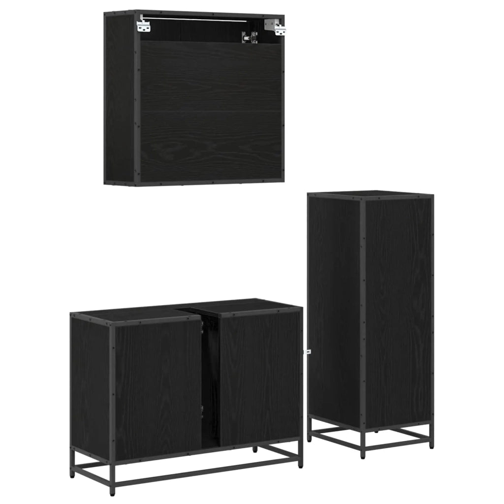 Set di mobili per il bagno 3 pcs Rovere Nero Legno multistrato 3402565