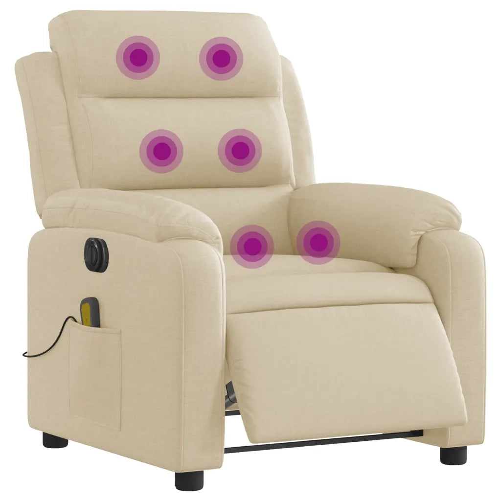 Poltrona Reclinabile Massaggiante | Sedia Relax Elettrica Crema in Tessuto