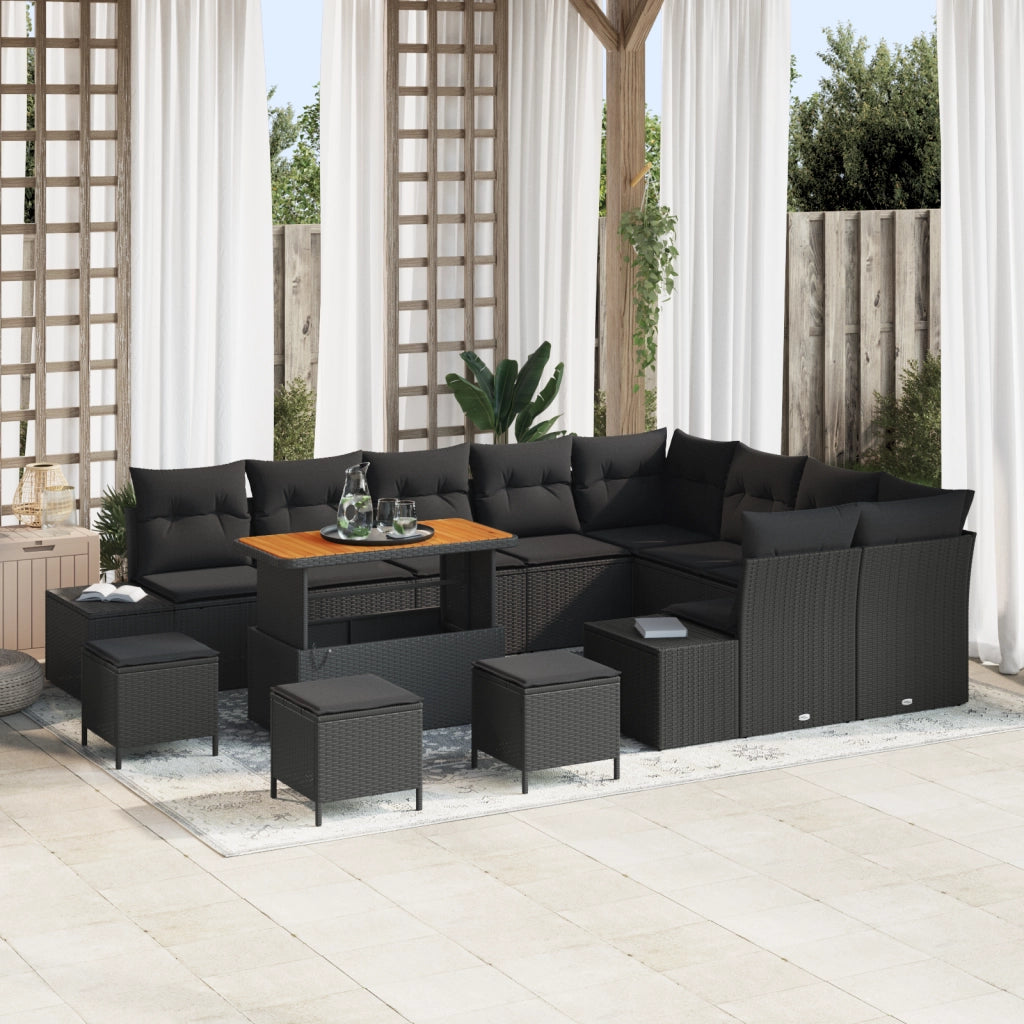 Set di divani da giardino vitaXL 13 pezzi con cuscini nero polyrattan acacia