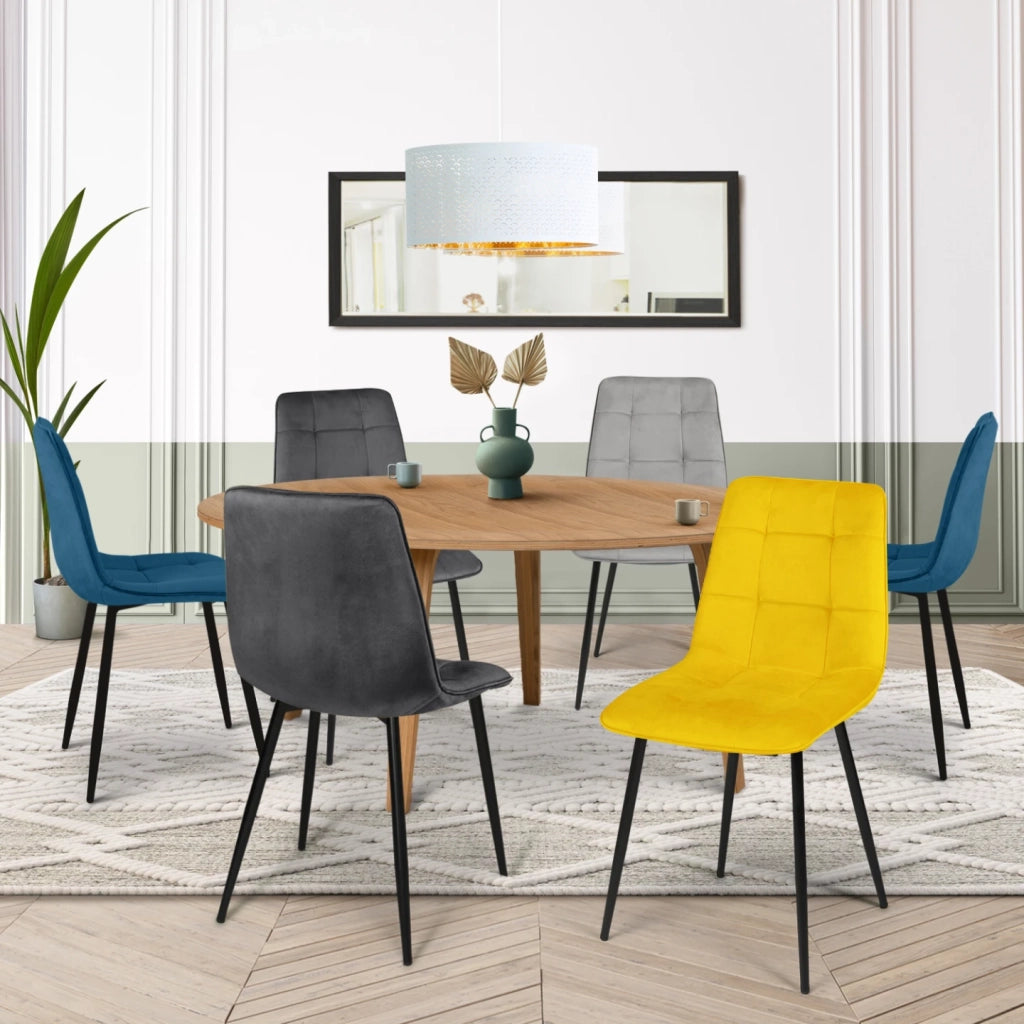 IDMarket - Set di 6 sedie da pranzo in velluto blu x2, grigio scuro x2, grigio chiaro, giallo MILA