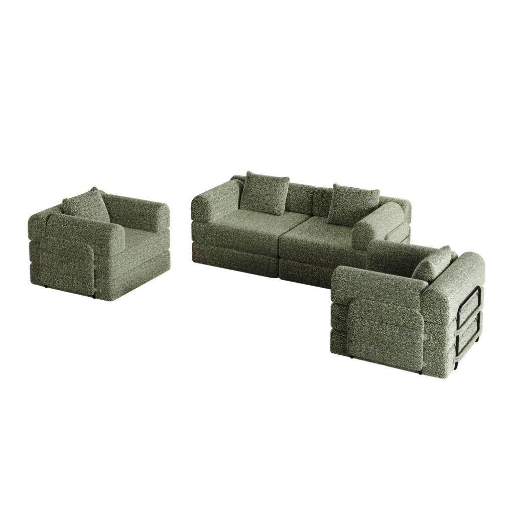 Poltrona letto 2 in 1 con vano nel bracciolo in ciniglia verde