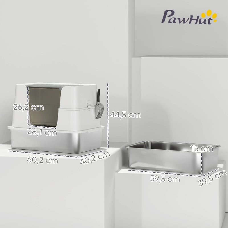 Lettiera per gatti, in acciaio inox, interno XL, con paletta, grigio chiaro
