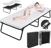 Letto a scomparsa per adulti 80x191 cm - Letto con materasso in espanso 7 cm, telaio metallico e ruote per trasporto facile