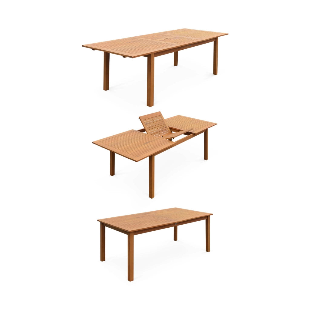 Set tavolo da giardino rettangolare allungabile in legno con 8 sedie,
