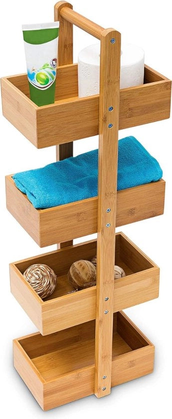 Reka per Bagno in Bambù con 4 Cassetti - Stilevole Raccogli Rifiuti per Asciugamani e Altro