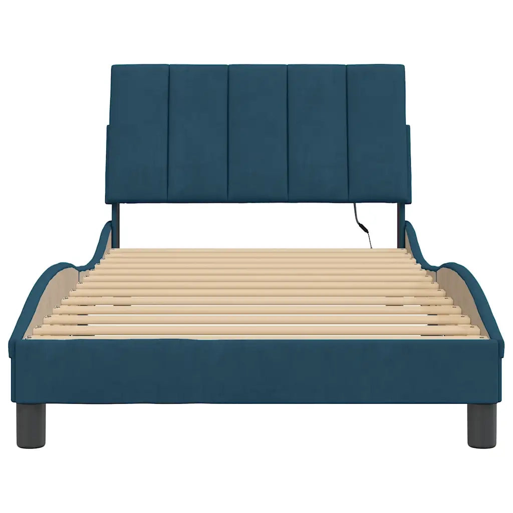 Giroletto con LED senza Materasso-Struttura Letto Hanko Blu 100x200 cm in Velluto