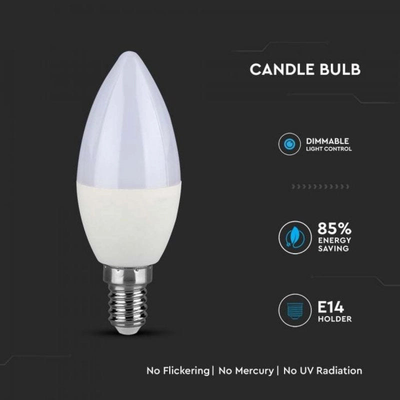 Lampadina LED Chip Samsung E14 C37 5,5W a Candela Dimmerabile SKU-20045, Disponibili 3000K 4000K 6400K (Bianco Neutro 4000K)