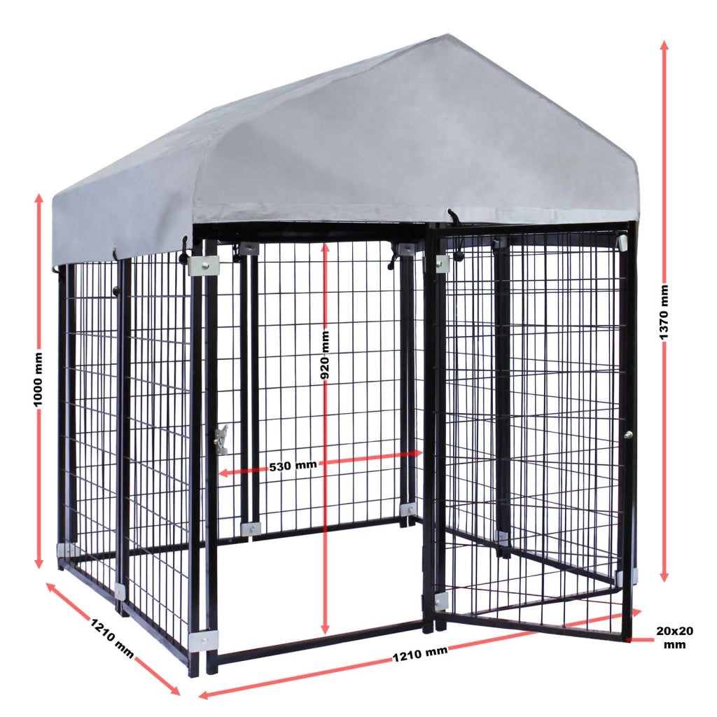 Recinto per cani in acciaio di 121x121x137cm con copertura per riparare dal sole e dalla pioggia