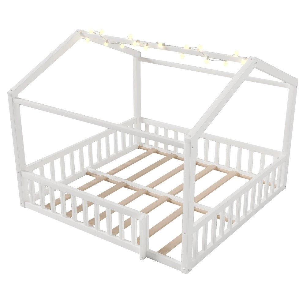 Letto Singolo Bambini a Casetta in Pino con LED e Grate ¨C Xylo ¨C Bianco 90x190