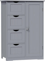 Cassettiera, Mobile da Bagno con 4 Cassetti e 2 Scomparti Regolabili, Mobile Portaoggetti per Bagno/Camera da Letto/Corridoioo/Cucina, Grigio, 56x30x81 cm