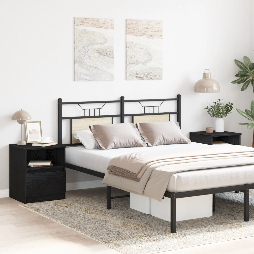 ComÃ² da letto 2 pezzi Nero e Rovere 40x40x50 cm in legno ingegnerizzato