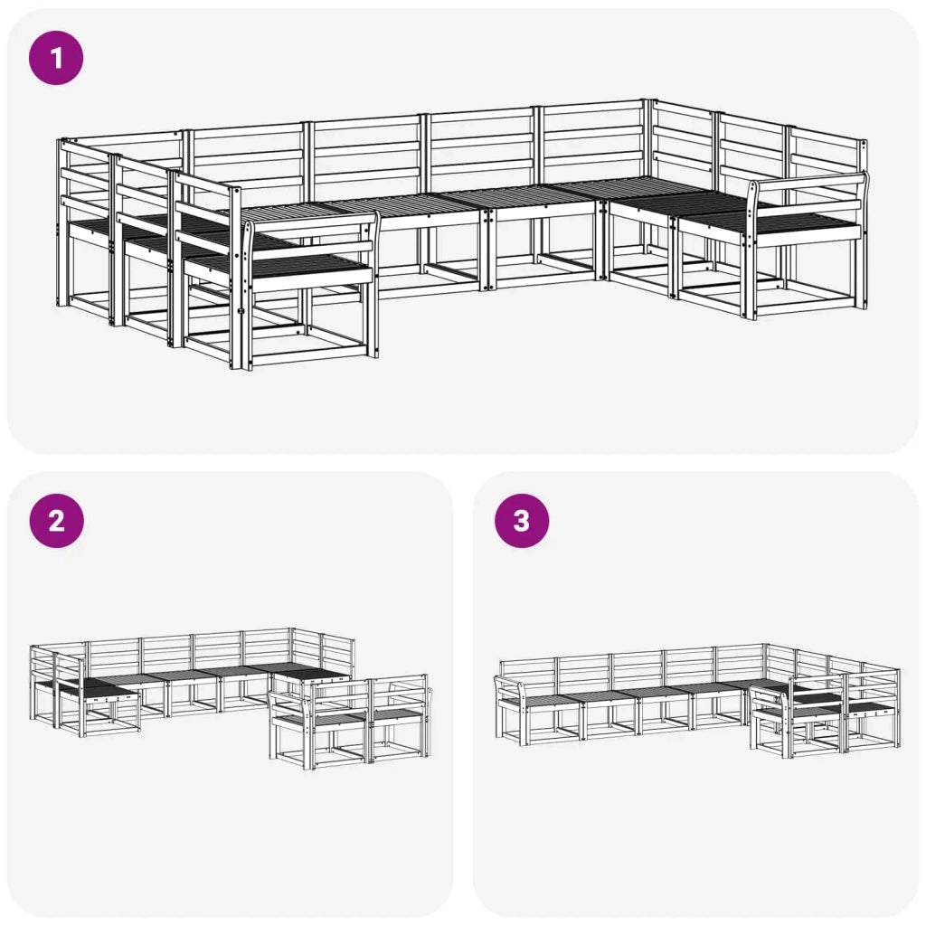 Set di divani da esterno 9 pcs Bianco Legno di Acacia Massello 3388218