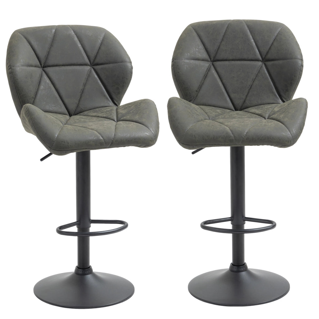 Set 2 Sgabelli da Bar con Altezza Regolabile, Base in Metallo e Seduta in Finta Pelle, Sgabelli con Schienale e Poggiapiedi, 51.5x57.5x93-114.5 cm, Verde Militare