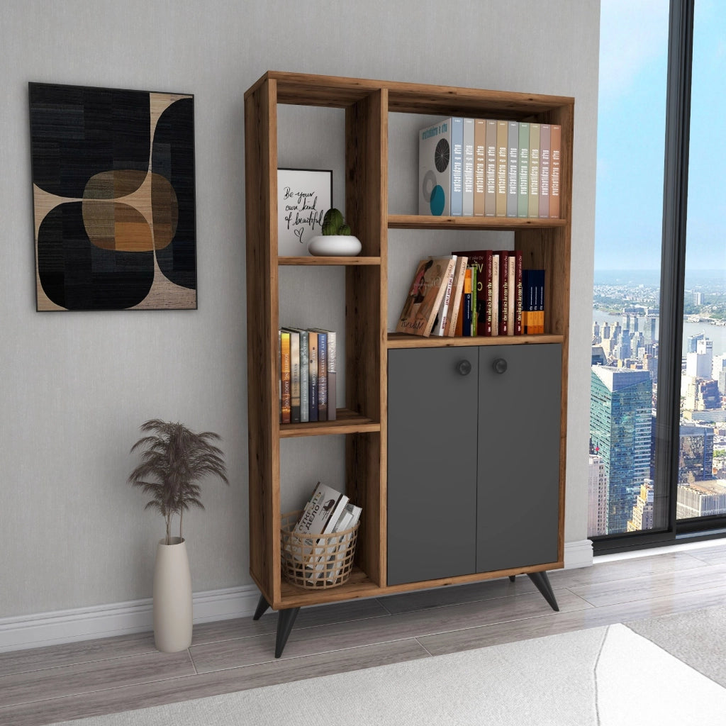 Libreria in legno "Meldan" - 80 x 25 x 135 cm - Noce chiaro, Antracite