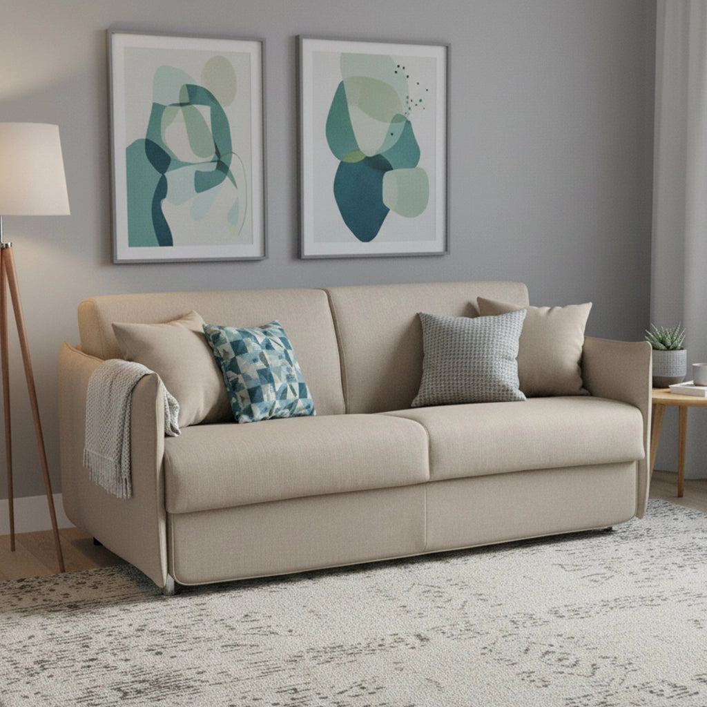 Gravere, Divano Letto 3 Posti Sfoderabile Made in Italy, 200x95 cm Beige