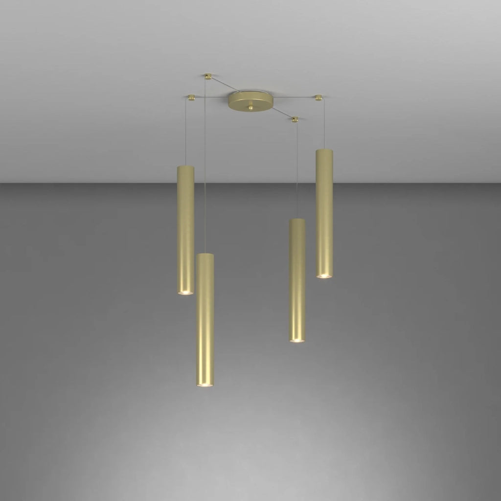 Lampadario Industrial-Minimal Xeana Metallo Ottone 4 Luci Gu10