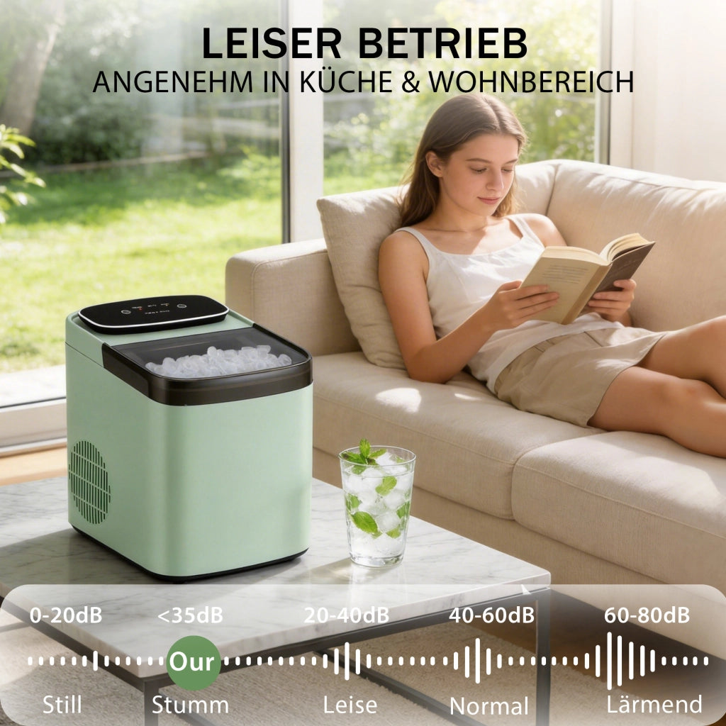 ZMH Macchina per il ghiaccio verde capacità 1.3L 9 cubetti di ghiaccio in 6 minuti 14 kg/24 ore silenzioso per cucina
