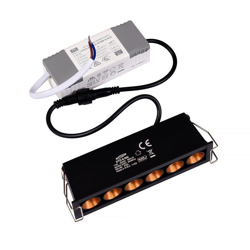 FARETTO LED RETTANGOLARE DA INCASSO PER CONTROSOFFITTI 11W LUCE FREDDA 6000K - DESIGN MODERNO IN ALLUMINIO NERO