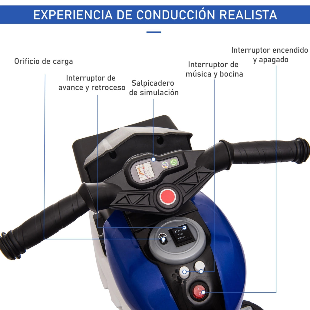 Moto Elettrica per Bambini ¨C Zephmum ¨C Blu con Luci e Musica