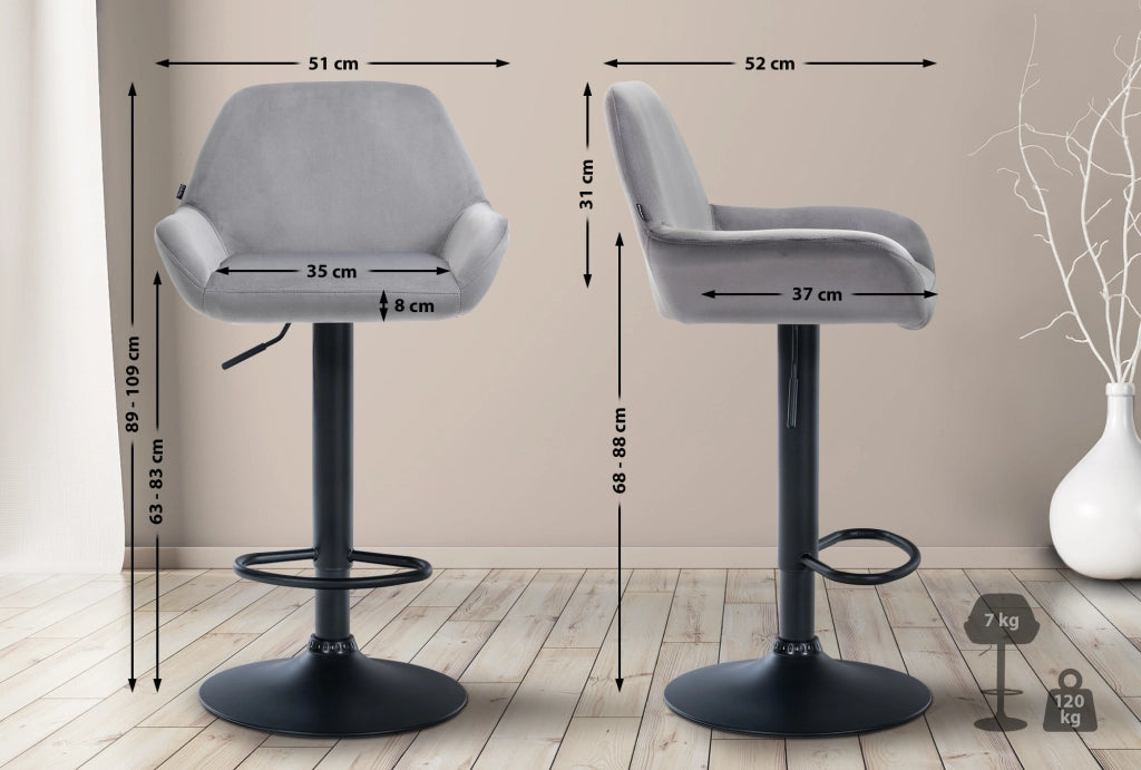 Set di 2 sgabelli da bar Braga velluto nero 6