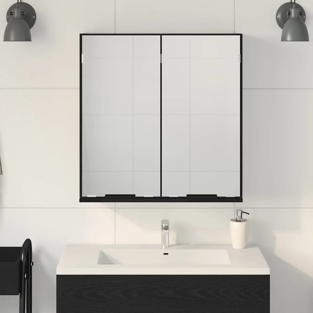 Mobiletto per Specchio | Armadio da bagno con porta Rovere Nero 64 x 20 x 67 cm