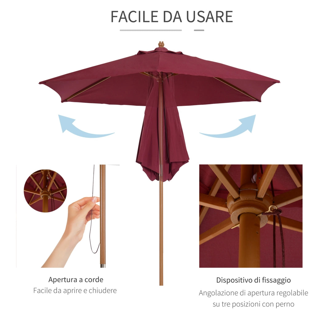 Ombrellone da Giardino Rotondo in Legno e Poliestere ¨C zephmum ¨C Bordeaux 250x230 cm
