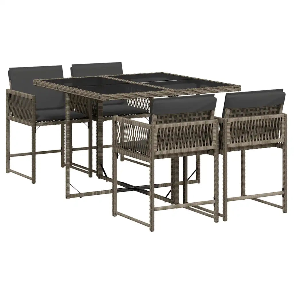 Set da Pranzo da Giardino 5 pz | Set Salotto da Giardino con Cuscini in Polyrattan Grigio