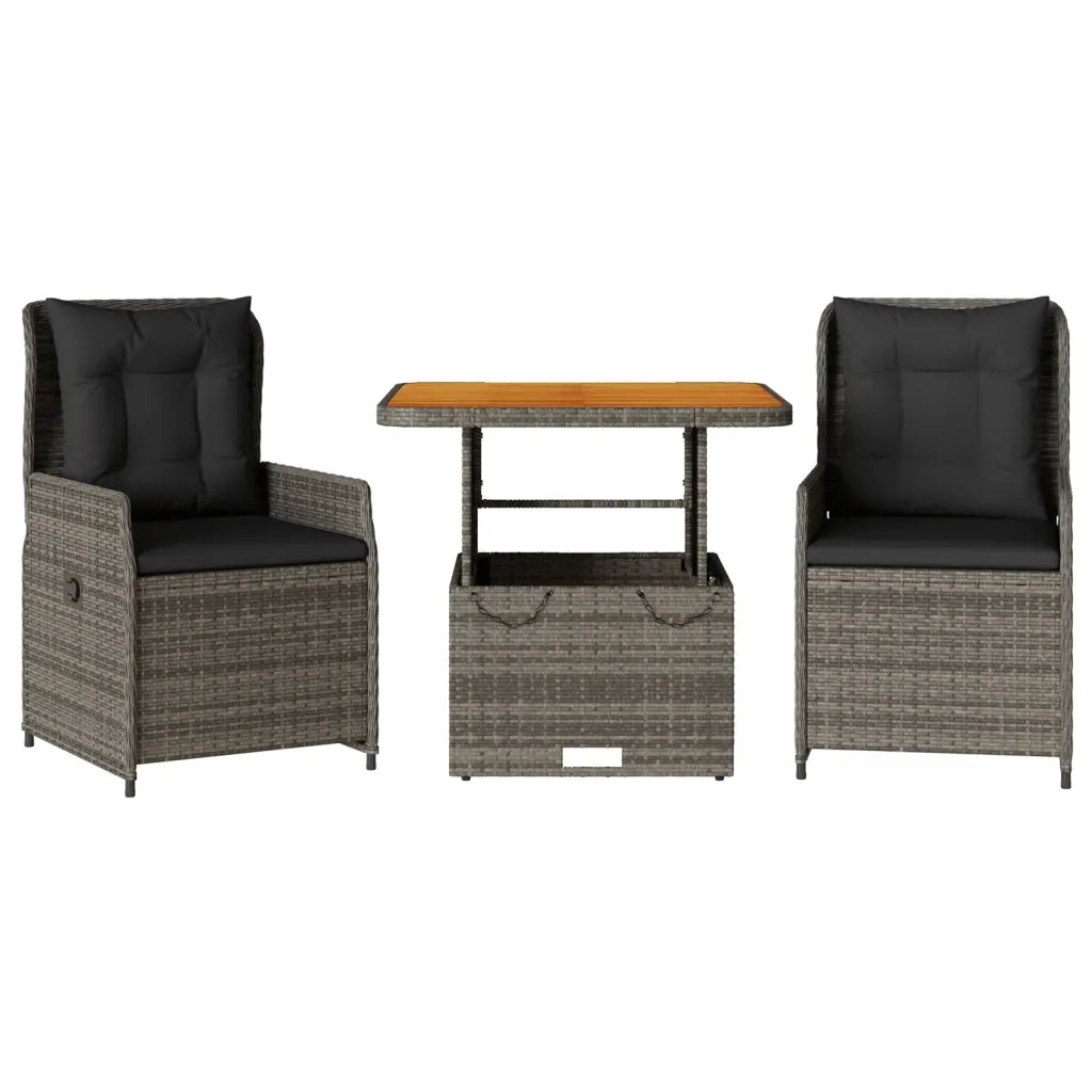 Set da BistrÃ² 3 pz con Cuscini Grigio in Polyrattan
