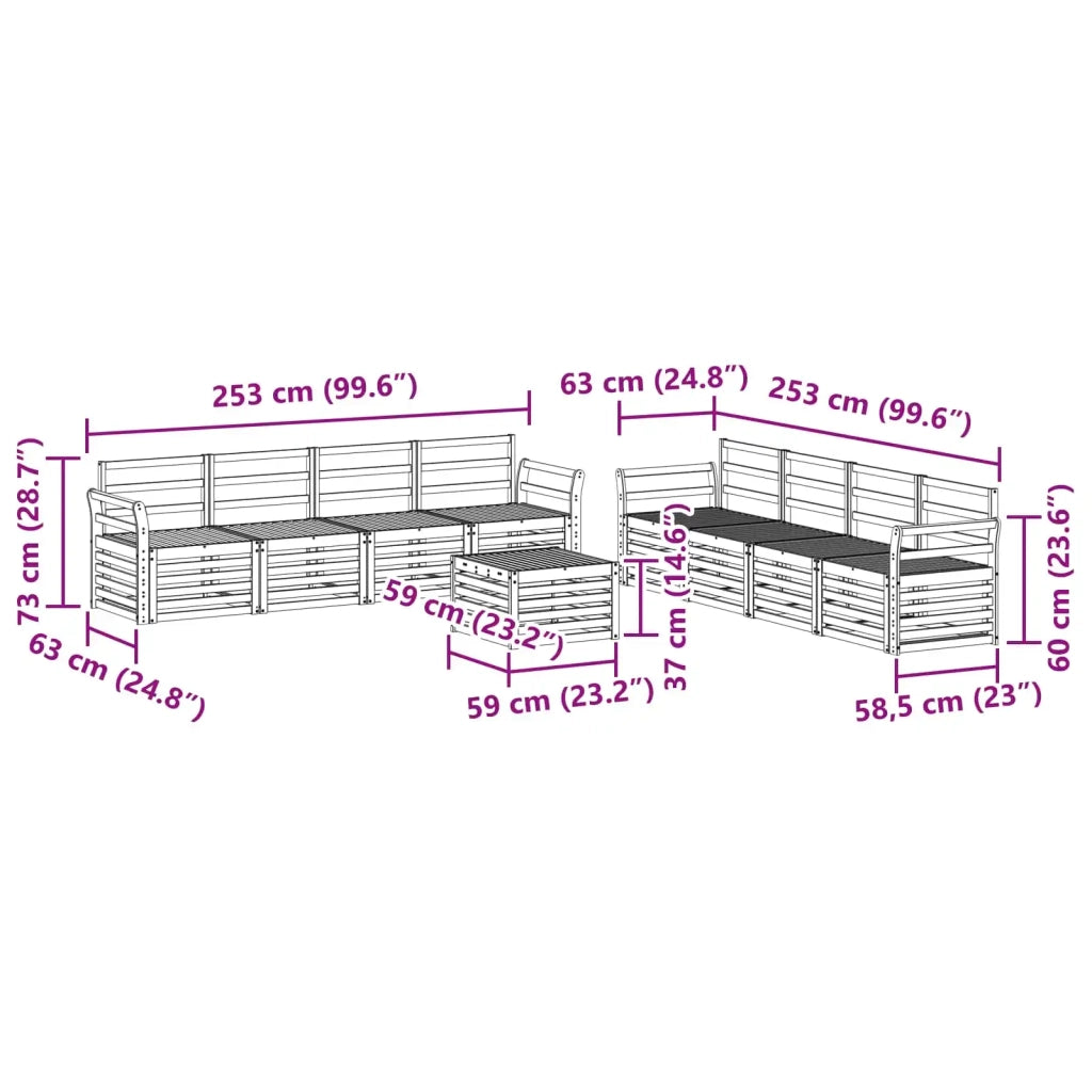 Set divani 9 pcs Naturale Legno di Acacia Massello