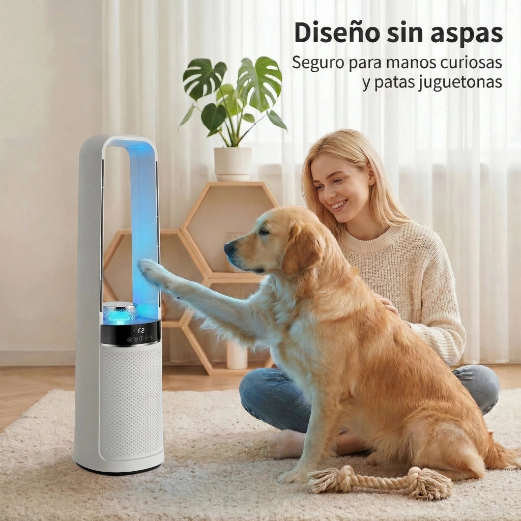 Ventilatore a Torre Senza Pale con Luci LED e Telecomando ¨C Zephmum ¨C Bianco