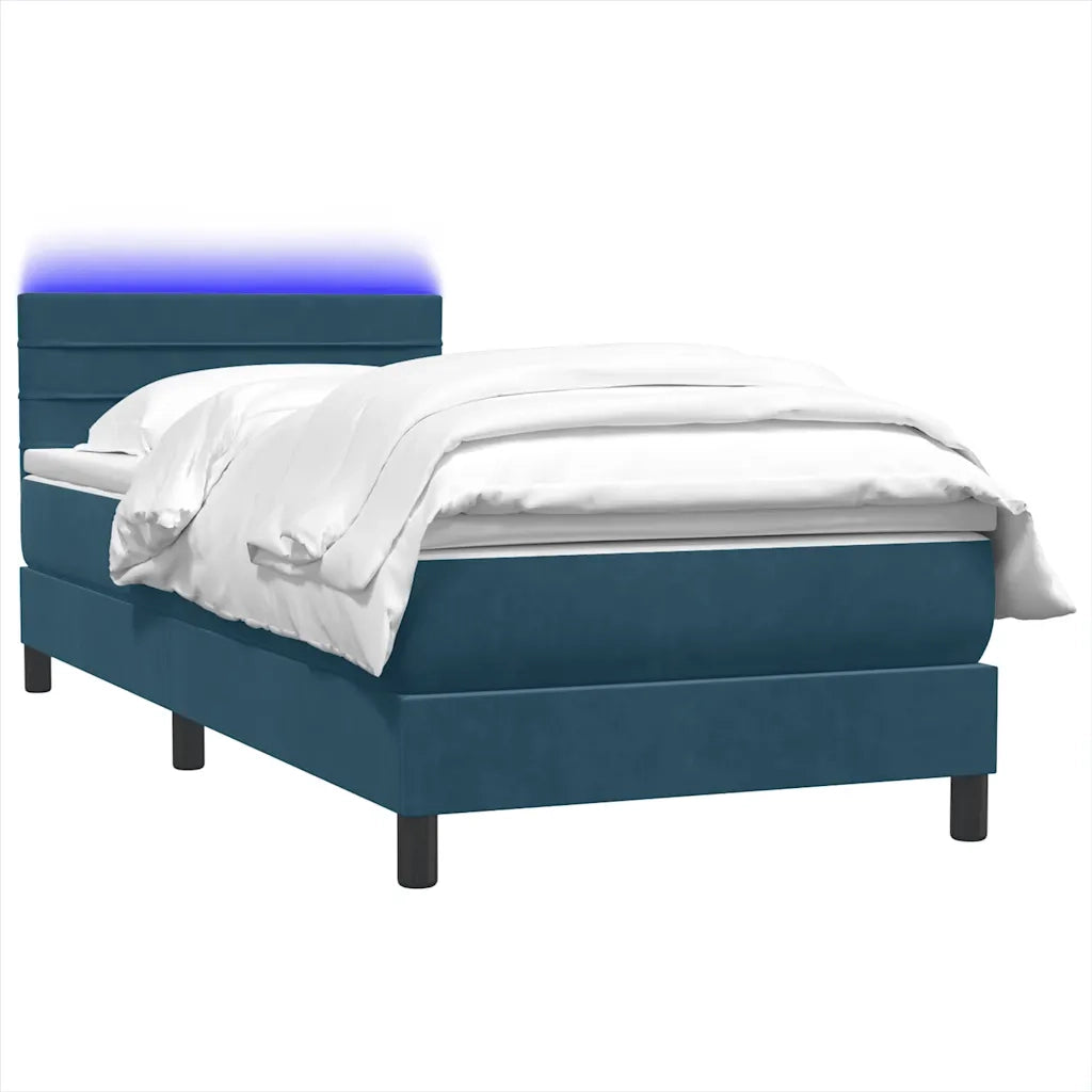 Letto a Molle con Materasso e LED Blu Scuro 80x220 cm Velluto 3317005