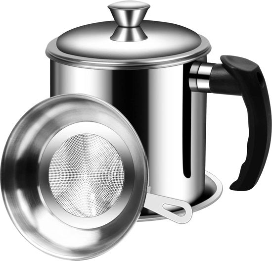 Contenitore per olio da cucina in acciaio inox 1,3L con seta a maglia fine e coperchio ermetico