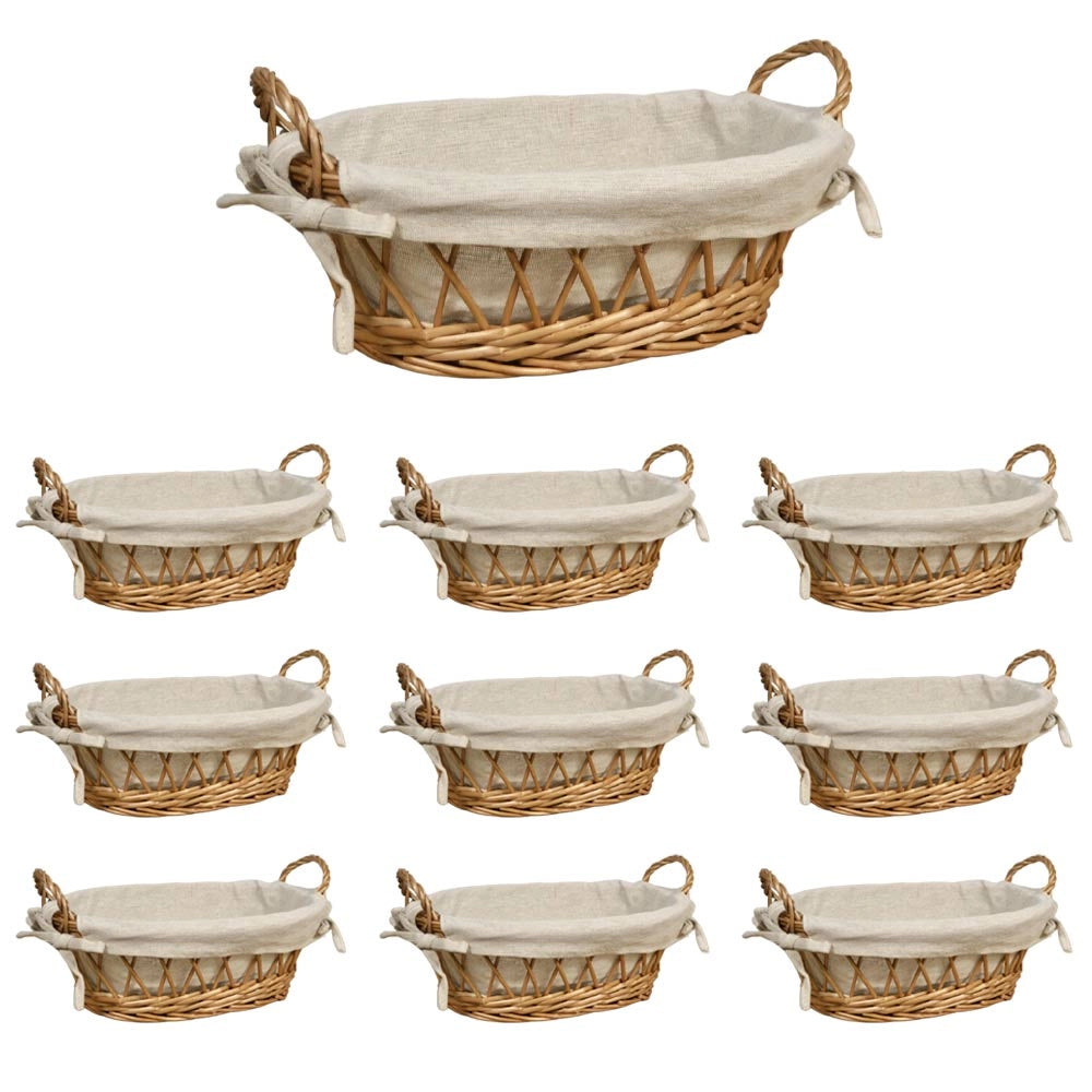 Ceste cestini portapane ovale x10 vimini con manici intrecciati cm 31,5x14x h 14
