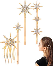 Spille per capelli femminili premium - Set da 4 - Strass - Spille per capelli da sposa - Stile bohemiano - Colore dorato