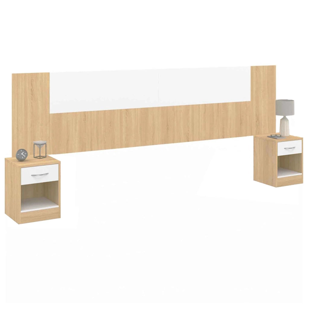 IDMarket - Cabecero SAPA para cama 140 y 160 CM con mesillas efecto madera y blanco