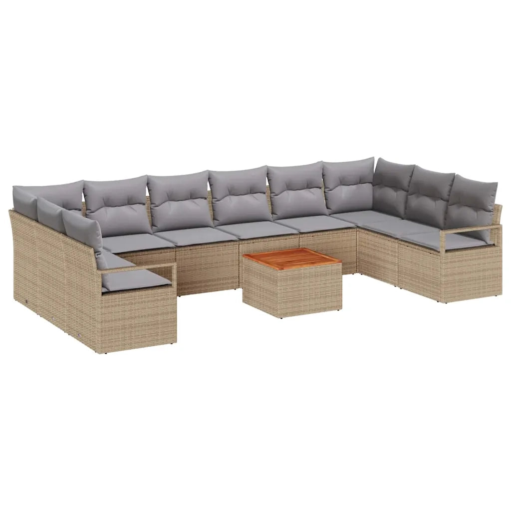 Set Divano da Giardino con cuscino 11 pcs Beige polyrattan 3347756