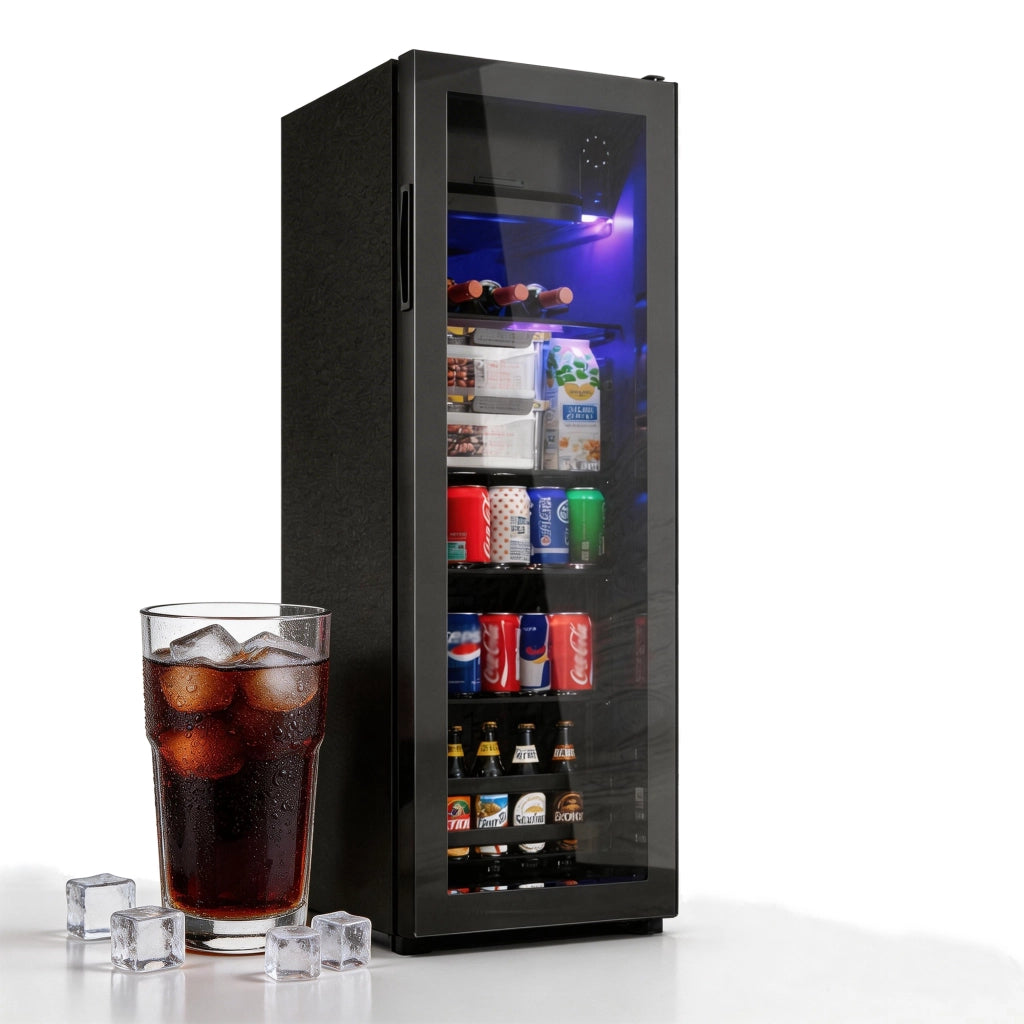 Frigorifero Combinato 128L con Freezer 8L ¨C MINIMAL ¨C Compressore, LED Blu, Ripiani Regolabili