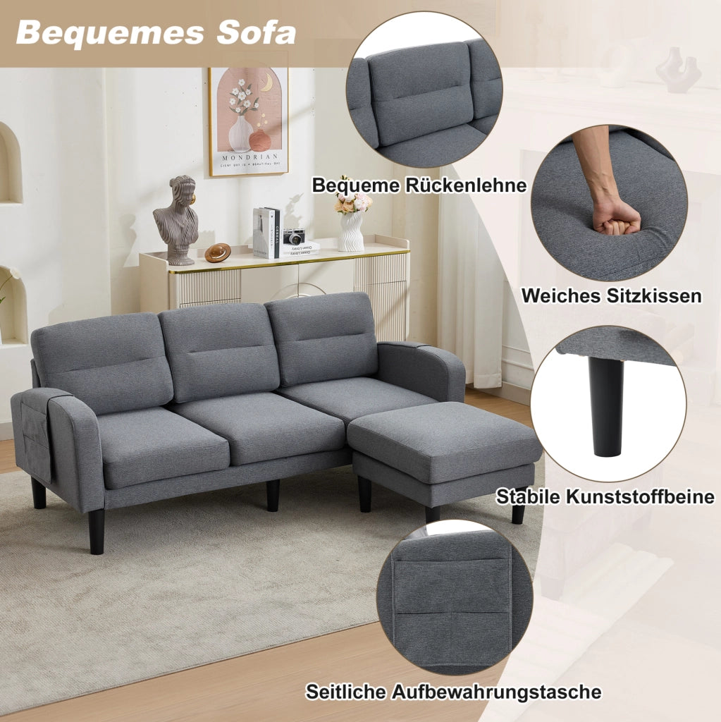 Divano angolare modulare L con chaise longue e tasche laterali