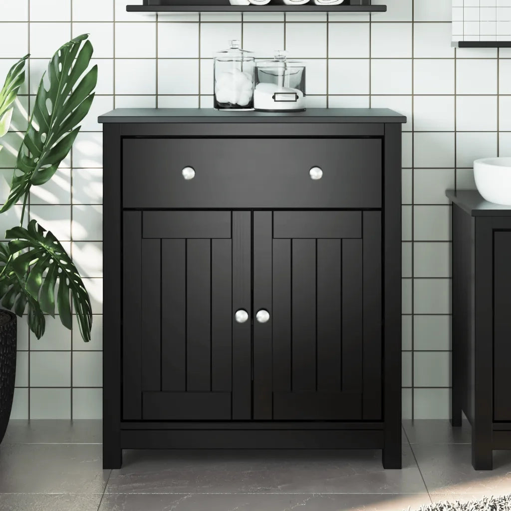 Mobiletto da bagno moderno con 1 cassetto e 2 ante 69,5 x 34 x 80 cm in pino nero massello 02_0047336