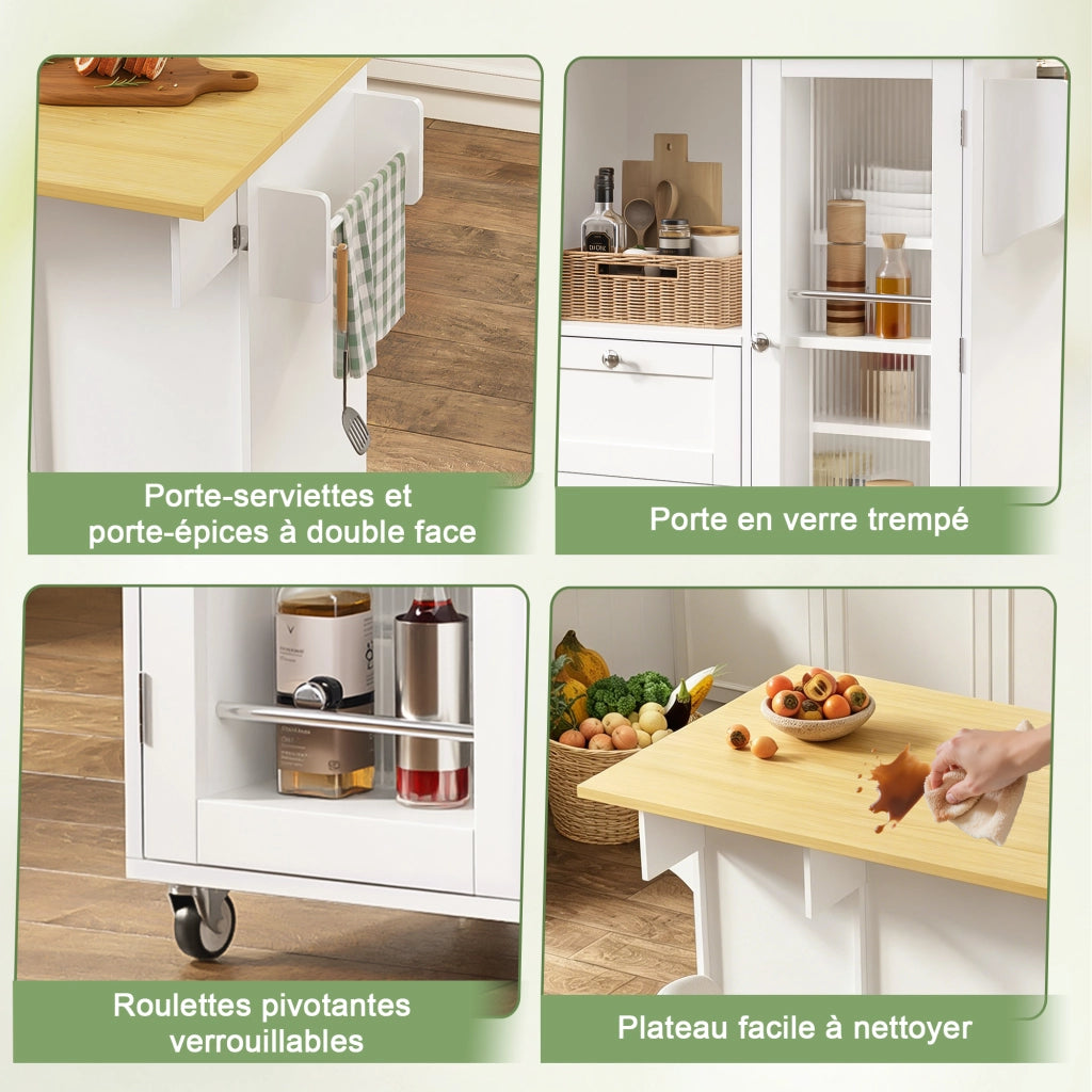 Isola da cucina con piano ribaltabile; 2 cassetti; portaprovette e portasciugamani; per cucina; 120 × 45 (70) × 92 cm