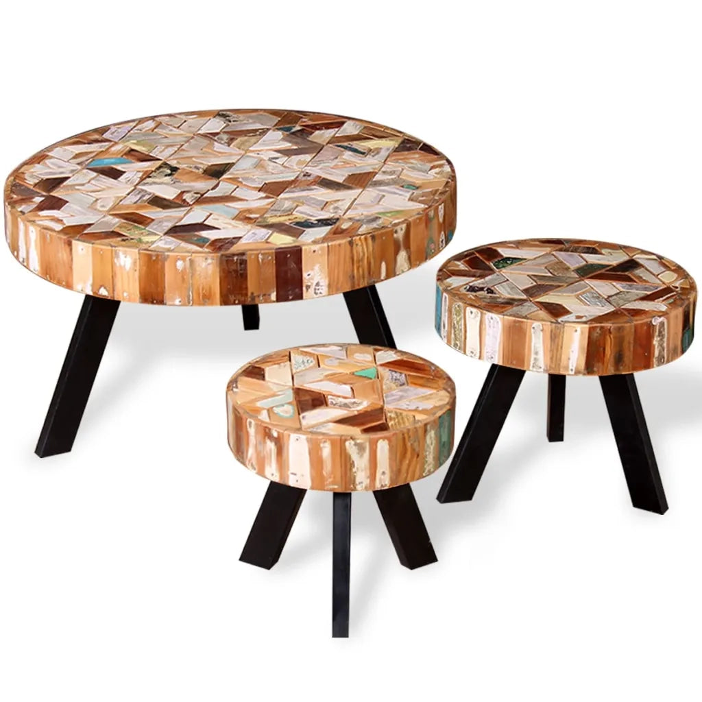 Set Tavolino da CaffÃ¨ 3 pz in Legno Massello Riciclato