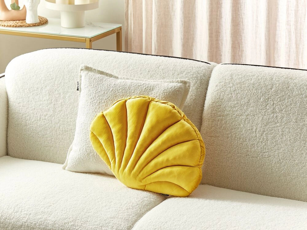 Cuscino decorativo in velluto a forma di conchiglia giallo a tinta unita soggiorno camera da letto
