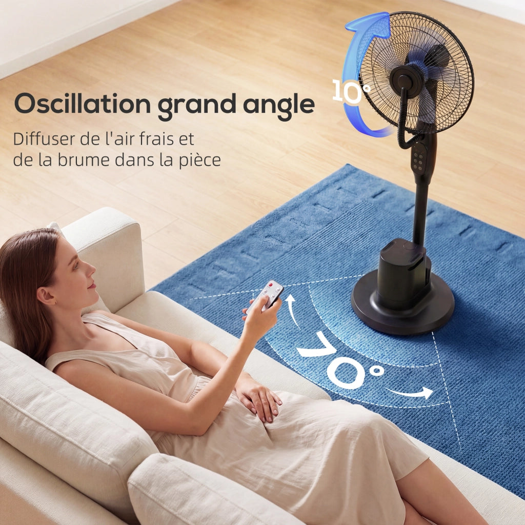 Ventilatore a colonna con nebulizzatore silenzioso 90W ¨C zephmum ¨C nero 128cm 70¡ã oscillazione 3 velocit¨¤ 3 modalit¨¤ timer
