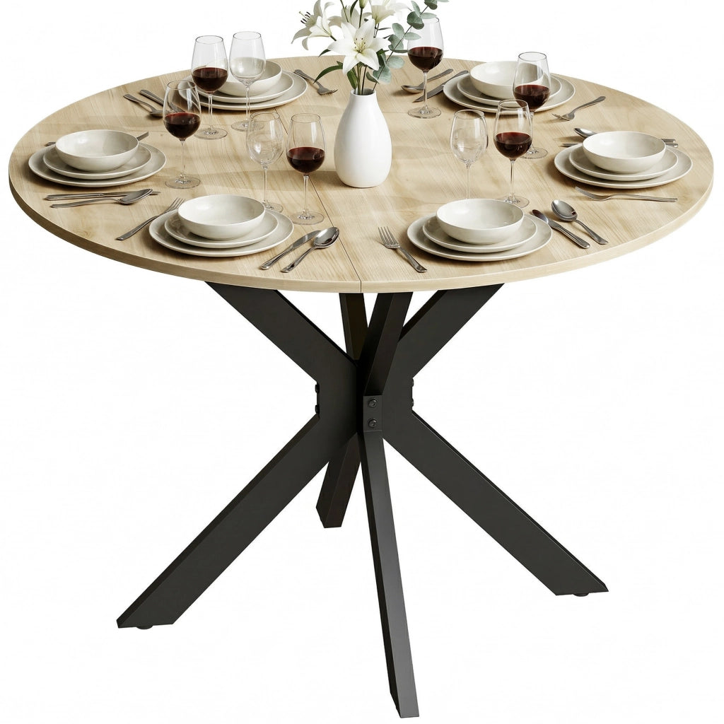Tavolo da pranzo pieghevole rotondo per 2-6 persone ¨C zephmum ¨C ?110x76 cm in legno naturale