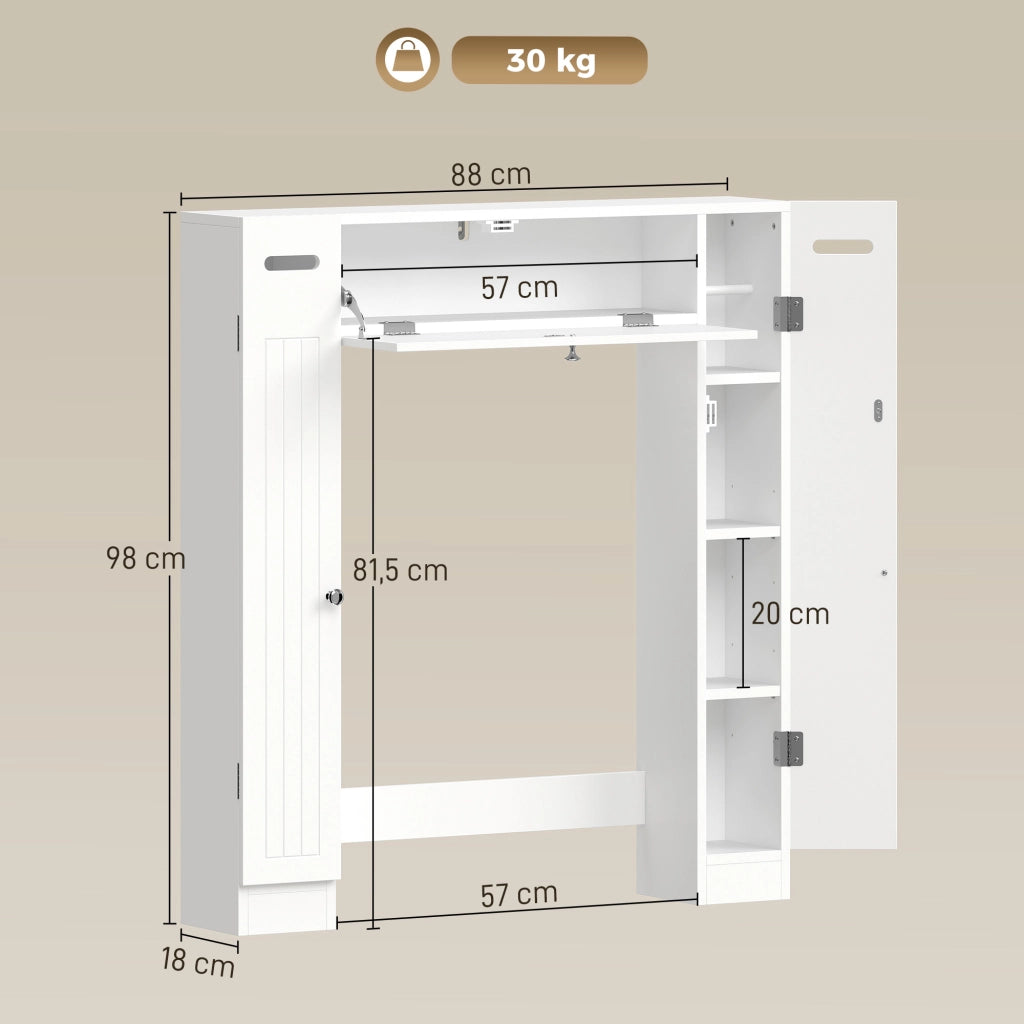 Mobile WC con 2 ante, cassetto, porta rotoli e ripiani regolabili ¨C zephmum ¨C bianco