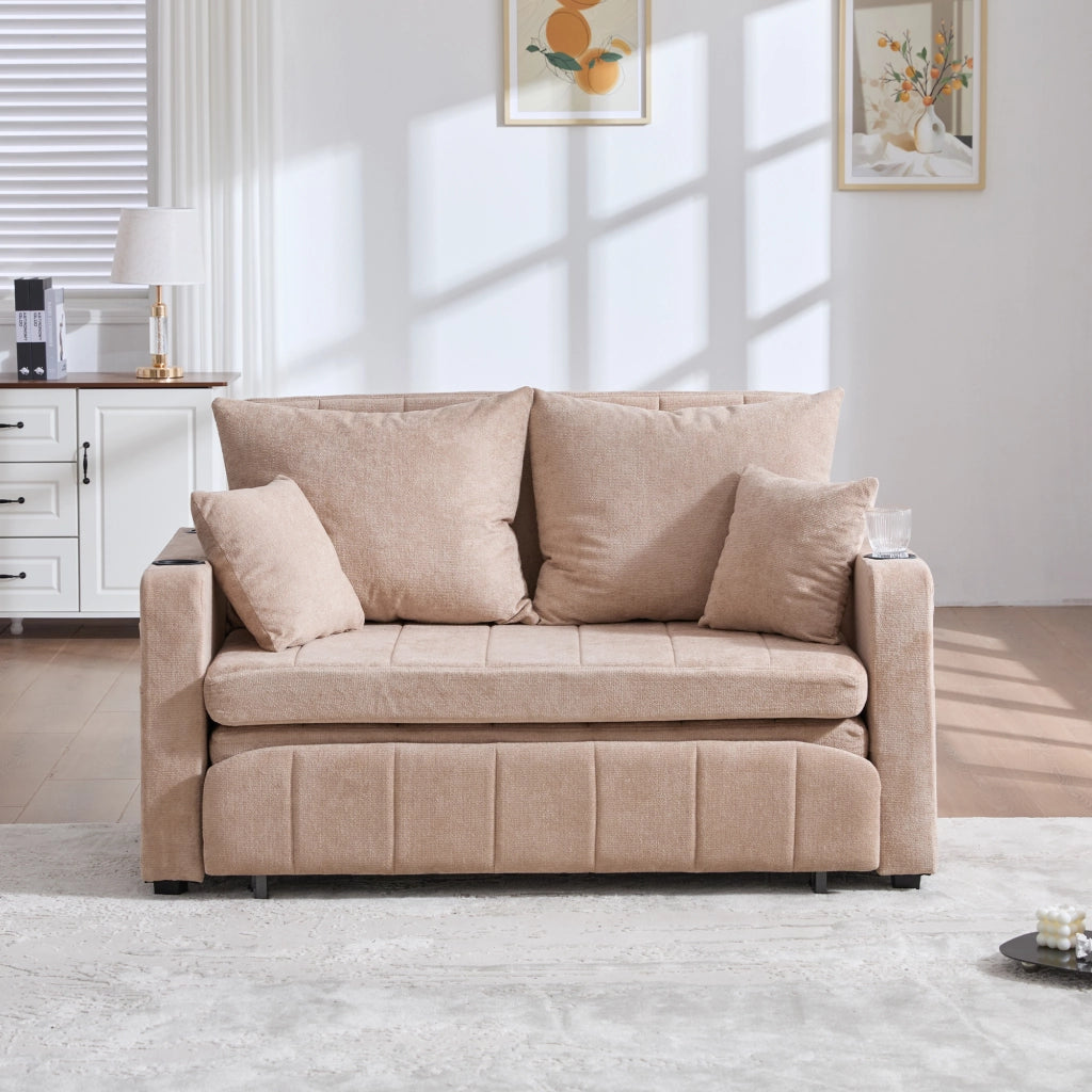 Divano letto convertibile in chenille con tasche laterali e cuscini, per soggiorno e studio, kaki