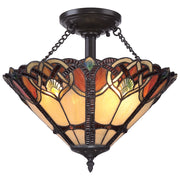 Lampada a Soffitto Tiffany Cambridge Acciaio Bronzo Vintage 2 Luci E27