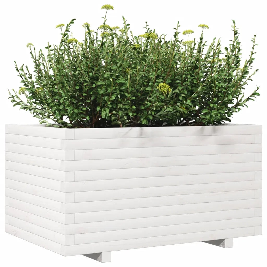 Fioriera da Giardino Bianca 90x60x49,5cm Legno Massello di Pino 847384