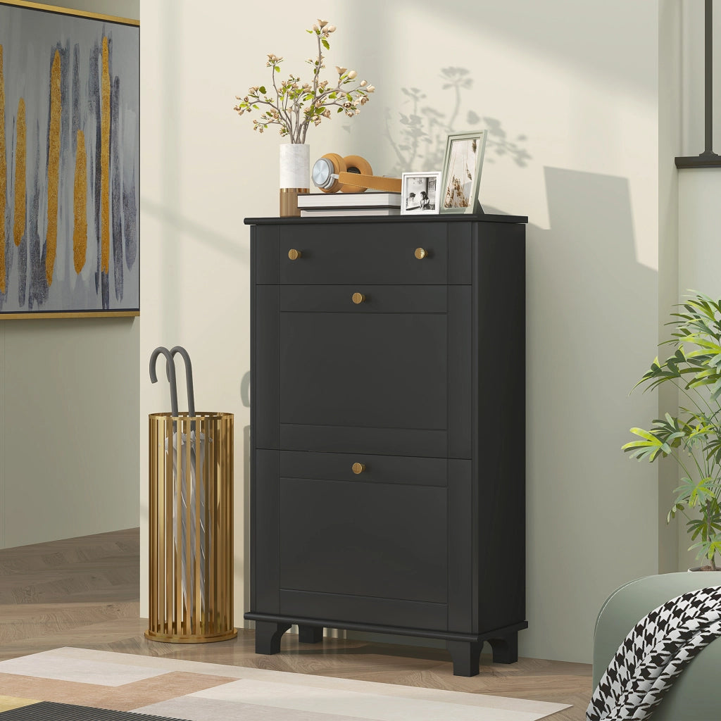 Scarpiera con cassetti e ripiano regolabile ¨C zephmum ¨C nero 60x23.5x98.5 cm